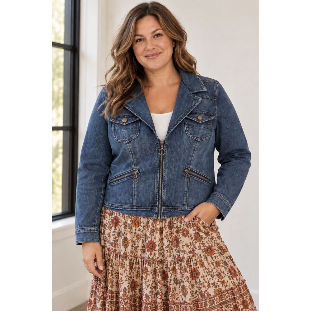 Vtg. Wah Denim Jean Jacket Women’s 14/16 Full Zip Western Boho Stretch